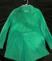 Green Button Down Shirt and Short Set