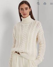 Lauren Ralph Lauren LRL Cable Knit Cotton Blend Turtleneck Size Large