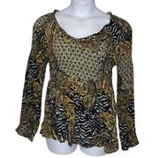 Sharagano Crinkle V Neck Boho Shabby Chic Tunic Blouse Size Large