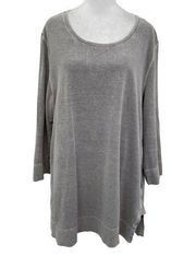 Poetry Hemp Cotton Blend Split Hem Tunic Top Minimalist Lagenlook Gray size 16