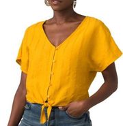 Prana Summer Fun Top Golden Mustard Crop Button Front Athleisure Travel Small