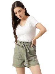 NWT Vanilla Star army green olive khaki high waisted belted paper bag shorts -M