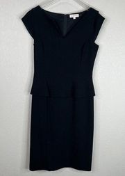 Tory Burch Katy Sheath Peplum Dress Size 4 Black Cap Sleeve Crepe Split Neck