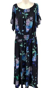 City Chic Suzu Floral Maxi Off the Shoulder Dress Black Plus Size 22