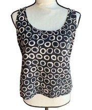 Ellen Tracy Silk Tank Geometric Circle Pattern Black White Women Size 8 EUC