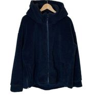 Lotta Teddy Sherpa Fleece Hooded Jacket Full Zip Navy Blue, size Large