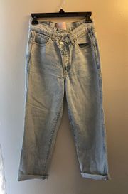 Crossover Waist Straight Leg Jeans