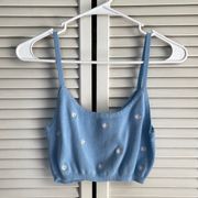 Sky & Sparrow Sweater Tank Crop Top Blue With Daisies Medium