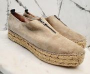 Eric Michael Tan Genuine Suede Leather Flat Platform Espadrille Size 39