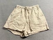 Uniqlo Crean beige Pull On Cotton & Linen Summer Resort Wear Shorts Size Small