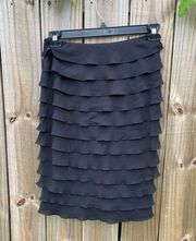 Jaeger Black Silk Tiered Midi Length Lightweight Skirt size 6