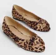 ASOS Design Wide Leadership Peeptoe Ballet Flats in Leopard