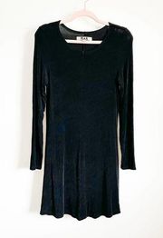 FLAX Black Slinky Stretch Long Sleeve Lagenlook Mini Dress sz P Small