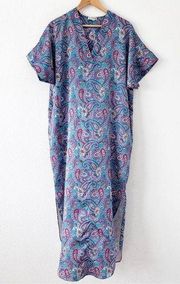 Vintage Diane Von Furstenberg Teal Paisley Satin Maxi Dress