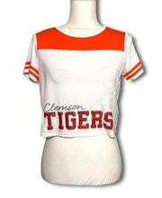 NWOT Ladies’ XS Or Girls’ 10 Clemson Tigers Cropped Tee Top Glitter New Orange White Crop Top