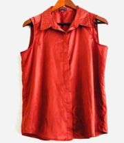 Vince Camuto Tank Top MP Satin Metal Studded Embellished Collar Rust Orange Gold