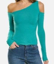 WeWoreWhat Cold Shoulder Top Long Sleeve Knit Rayon Teal Green Size XL