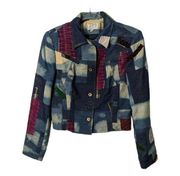 Vintage 90's Alberto Makali Patchwork Cropped Demin Jacket Rhinestone Mix Fabric