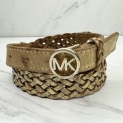 Michael Kors Gold Braided Woven Genuine Leather Belt Size Small S Womens