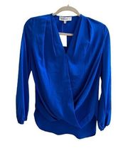 NWT Amanda Uprichard Electric Blue Silk Blend Blouse Petite & Small