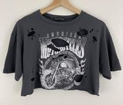 Dark Grey American Motorcycles Distressed Cropped Graphic Tee