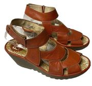 Fly London sandals wedge leather rusty orange size 8