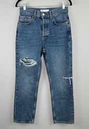 Distressed Button Fly Dad Jeans Petite Size 6 NWOT Medium Wash Denim