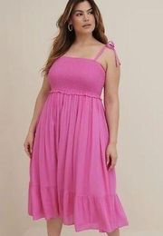 Torrid Pink Smocked Rayon Tiered Midi Dress Sz.4 NWT