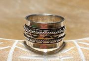 Sterling Silver GeoArt 925  Chunky Crescent Moon Pattern Spinner Ring