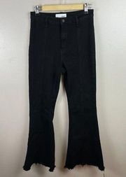Vervet Flare Jeans Size 28 Black Stretch High Rise Vertical Seam Boho Frayed Hem