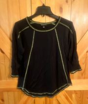 Rock Republic Shirt Womens Medium Black And Green Stitch Mid Sleeve Soft