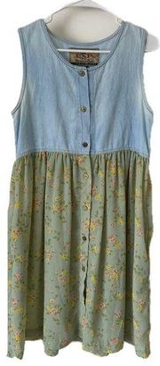 🎀Vintage Tag Alert- Express Above the Knee Denim/ Floral Dress | Size Small