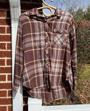 Aerie Brown Plaid Button Up Long Sleeve Women's Medium