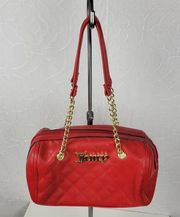 Juicy Couture Womens Call It Quits Handbag Red Pleather Quilted Barrel Satchel