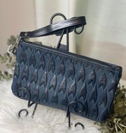 Blue And Black Heart Embossed Leather Wristlet 