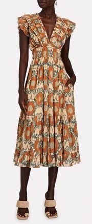 Samara Midi Dress in Nimbus Orange Green Metallic Size 0 Pockets