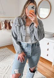 Mustard seed grey cropped distressed jacket