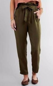 Maurices High Waisted Olive Army Green Paper Bag Pants