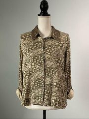 BKE | Printed Sequin Color Open Back Button Down Blouse Sz L