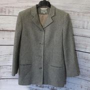 L.L.Bean Grey Herringbone Wool Blend Career Blazer Women's Suit Jacket Size 14