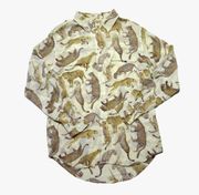NWT Equipment Signature in Almond Floating Cheetah Cat Silk Button Down Shirt S
