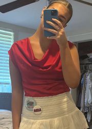 Red Satin Cowl Neck Top