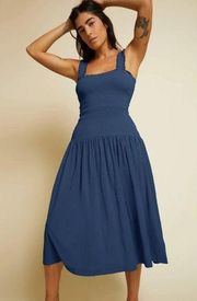 Nation LTD Navy Blue Smocked Midi Dress Sleeveless Ruffle Womens Size S