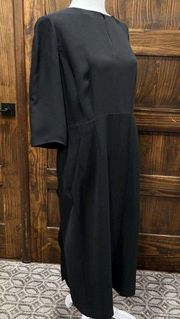 Lafayette 148 Dress Women Size 10 Short Sleeve Midi Black Pockets Back Detail