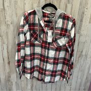 NWT Natural Reflections Bass Pro Plaid Button Front Hooded Top