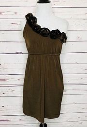 Judith March Chocolate Brown Rosette One Shoulder Mini Dress Size Medium