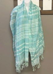 Columbia Unisex Cotton “Early Tide” Striped Green/Cream Fashion Tassel Scarf-OS