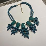 Signed T - Talbots Blue Beaded Statement Costume Necklace Adjustable Length