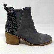 Esme Gray Suede Southwestern Jacquard Block Heel Ankle Booties Boots 6