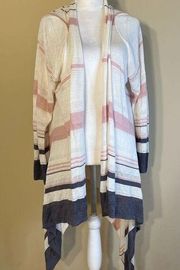 Rachel Zoe Ivory Pink Gray Striped Long Sleeve Open Front Knit Cardigan Large